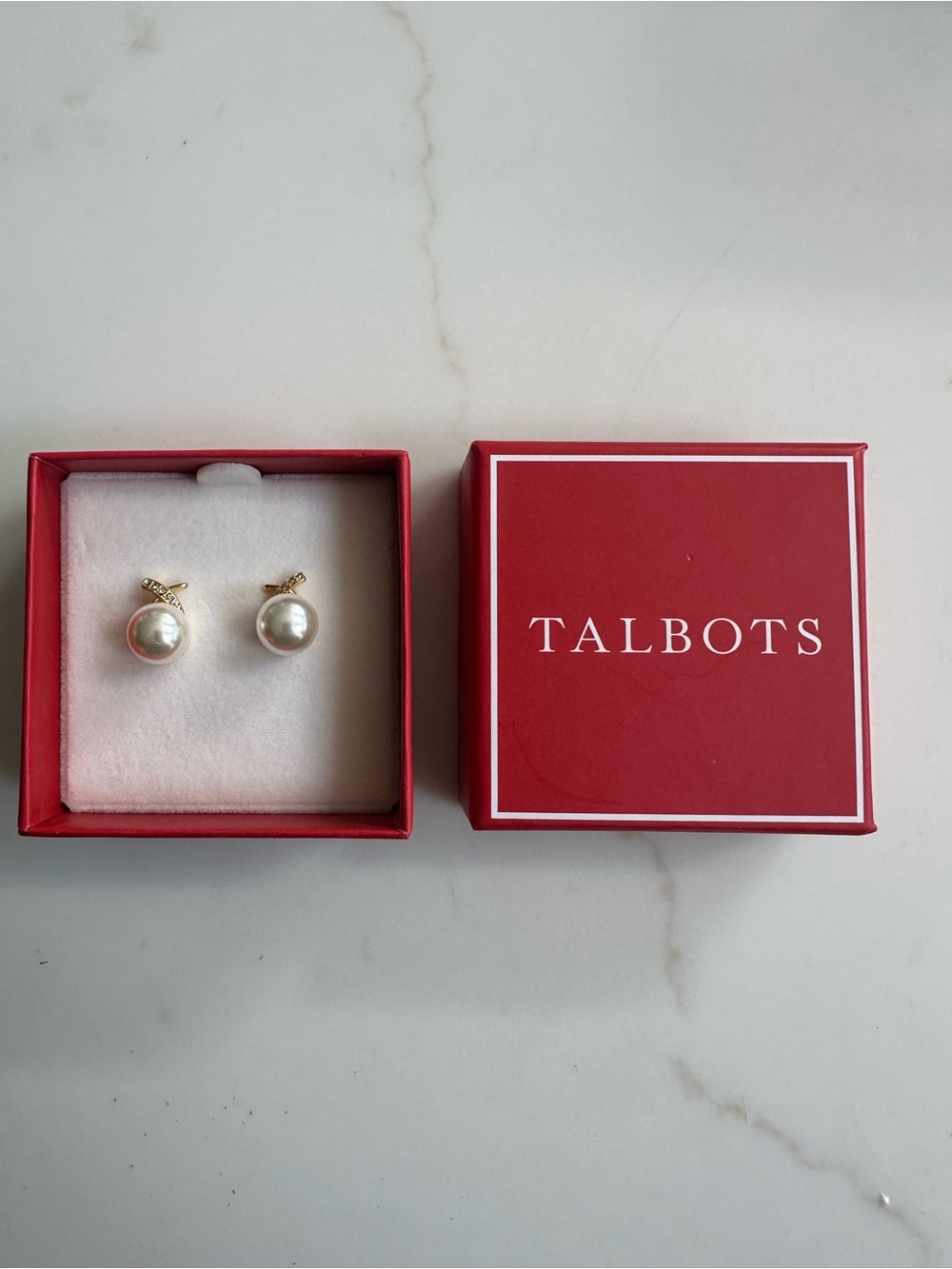 Talbots Gold Pearl Stud Earrings - White and Gold